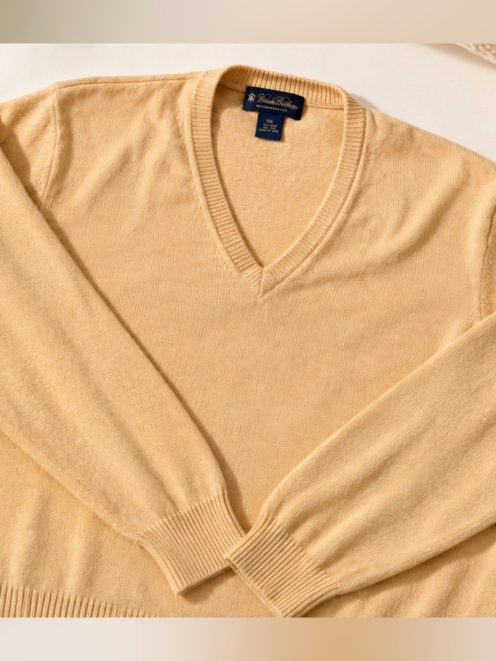 Brooks Brothers XXL Linen Silk Blend V-Neck Sweater Yellow Pullover
